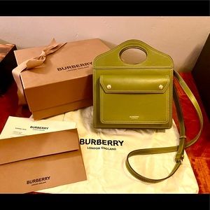 NEW Burberry Mini Topstitched Leather Pocket Bag